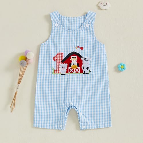 Baby Boy Birthday Outfit One Embroidery 1st Birthday Romper Sleeveless Jumpsuit Infant Overalls Cake Smash Outfits2