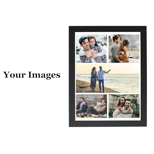 Image of Customised 5 Photo Wood Collage Vertical Rectangular Frame For Birthday,Anniversary,Wedding Gift,Personalized Collage Gift,Wall Photo Frame-6X8 Inch,Black