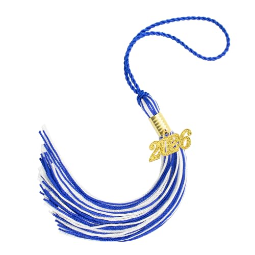 2026 Tassel Graduation, Blue and White Graduation Tassel, 2026 Graduations Cap Tassels, Gradutate Cap Tassels with 2026 Year Gold Charms for Grad Cap Hat Ceremonies Memorial Graduations Decorations