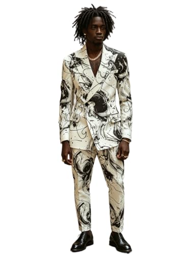 Costume de mariage pour homme à motif marbre et encre abstrait