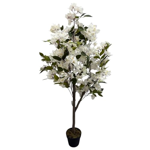 Image of Fox & Fern Artificial Bougainvillea Plant | with Basic Pot | Elevate Any Corner of Your Home /Office | Ornamental Plant Best for Home Decor (Pack of 1) (Ht. 4Ft) (White)