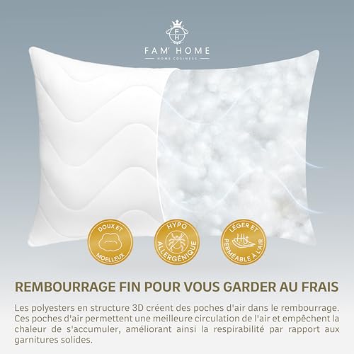 Oreillers ergonomiques 50x70 hypoallergéniques x2 Interscalit