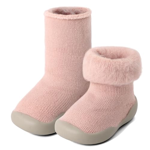 MK MATT KEELY Zapatos Calcetines Invierno Bebé Calzado Barefoot Antideslizantes Niño Niña Zapatos Cálido Primeros Pasos Bebé,Rosa,12-18 Meses