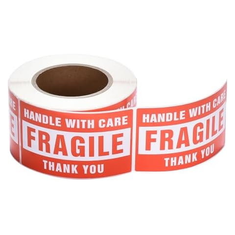 Pacific Mailer Fragile Stickers for Shipping 3in x 2in Handle with Care Fragile Stickers Shipping Labels Stickers Strong Ahesive for Moving (1 Rolls, 500 per Roll) Cover