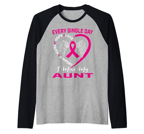 Linda pérdida de la tía Pink Breast Cancer Awareness Wings Graphic Camiseta Manga Raglan