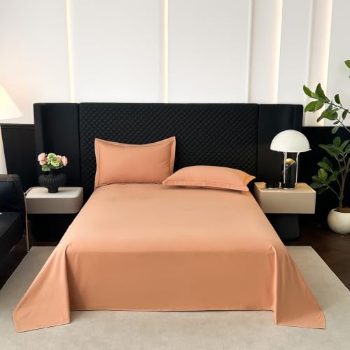 Drap de lit 245x250cm orange en pur coton uni de qualité supérieure pour lit king size
