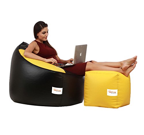 Image of Sattva Combo Muddha Bean Bag Cover Black AND Yellow XXXL with square stool