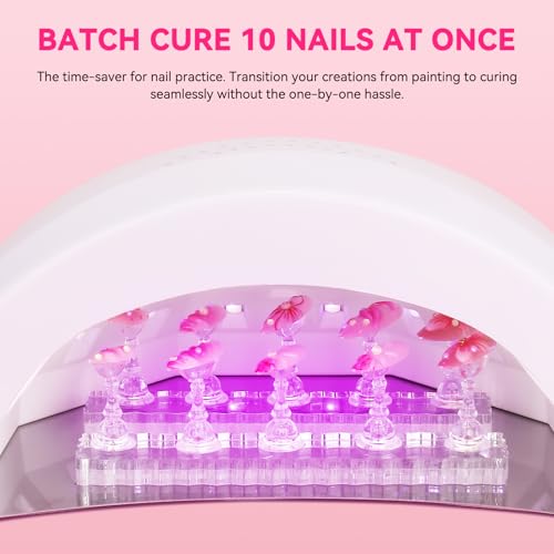 ESUOHYM Nail Stand For Press On Acrylic Strong Magnetic Nail Holder Kit For Painting Nails Tip Arts Display With 200PCS Double-Sided Tape And 1 Heart Shaped Acrylic Magnetic Presson Stands Nail Art Supplies