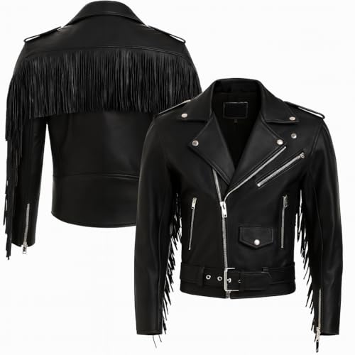 Pure Leather Jacket genuine lambskin Fringe leather jacket men motorcycle jacket fringe brando Real Leather jacket for mens
