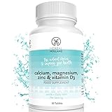 Suplemento Herbal Holland de calcio, magnesio, zinc y vitamina D3 para hombre y mujer: potentes suplementos de vegetarianos con vitamina D3 para unos huesos y sistema de salud fuertes, 90 tabletas