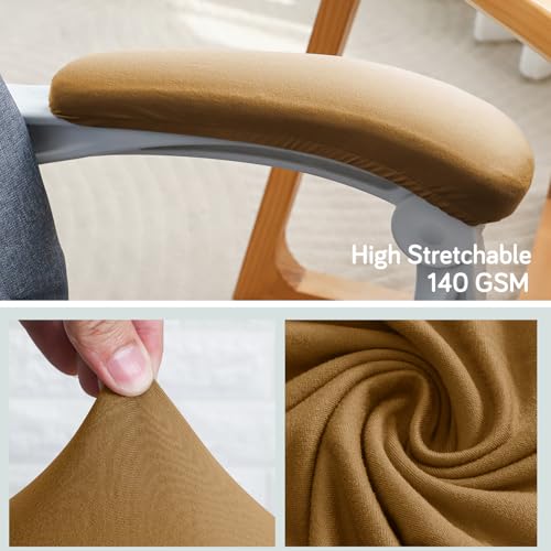 Image of HOKIPO 'SereneSolids' 140 GSM Armrest Covers for Office Chair (Elastic Style), 1 Pair, Camel (AR-5933-CML)