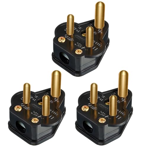 Spine rotonde da 5 Amp, confezione da 3 adattatori da 5 A a 3 pin, per lampade domestiche, luci domestiche, lampade (nero)