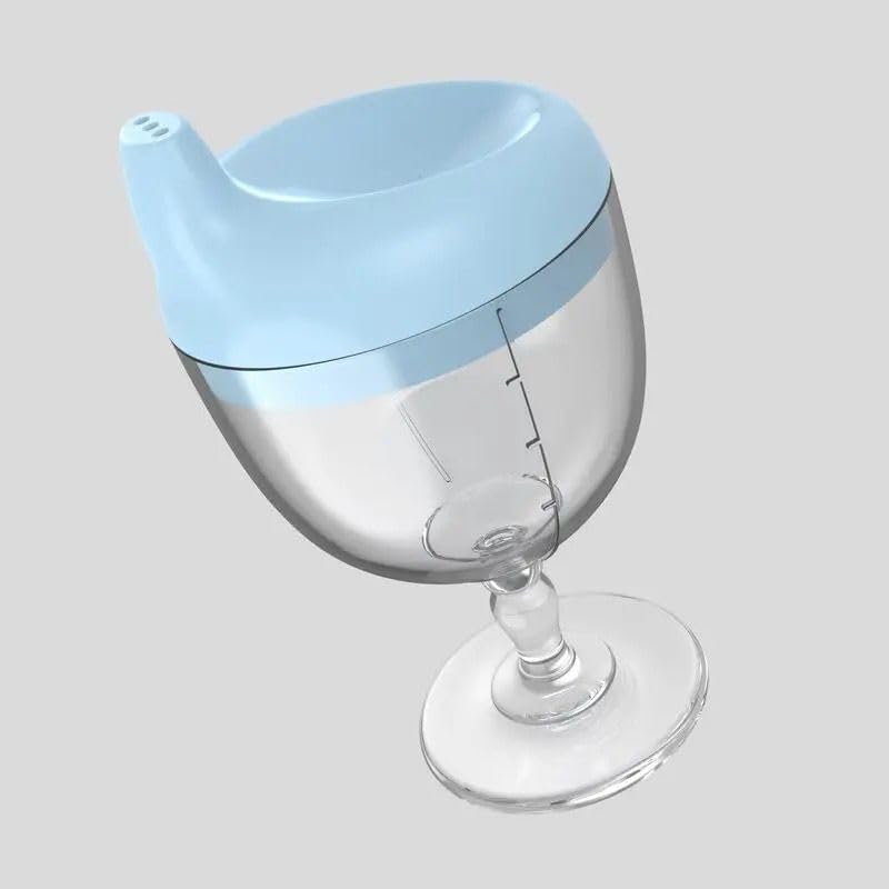 Zebroc Toddler Sippy Cups, Spill Plastic Wine Glass Children's Goblet Cup, Baby Learning Cup Anti-Fall Beverage Mug for Retrun Gift Milk Bottle with Lid for Kids(150 ML) (2, Blue)-picture-19