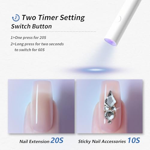 Image of UV Light for Gel Nails, Denabuty Mini U V LED Nail Lamp Handheld with Stand, Portable Nail Dryer Rechargeable USB Cordless, Nail Light with 2 Timers for Fast Drying, Violet