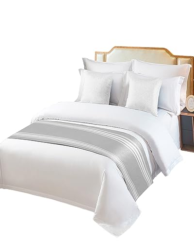 Bed Runner for Queen Size Bed, Grey Striped Bed Scarf Throws for Foot of Bed, Luxurious White Stripes Modern Abstract Art Luxury Bedding Protector Slipcover Bed Runners for Hotel/Home, 83 x 20 Inch