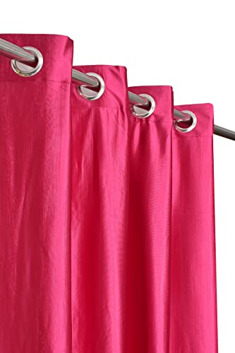 Image of Eyelet Polyester Modern Solid Crush Set of 3 Pcs. Long Door Curtains (8 Feet, 2 Rani Pink + 1 White)