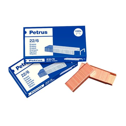 Petrus 55781 – Grapas 22/6 para Grapadoras, Hasta 30 Hojas 80 g/m², Patilla 6 mm, Blíster 4 Cajas de 1.000 Grapas