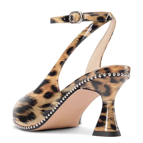Image of NobleOnly Womens Slingback Heels Beaded Pumps Ankle Strap Pointed Toe Kitten Heels Dress Shoes 2.6 Inches