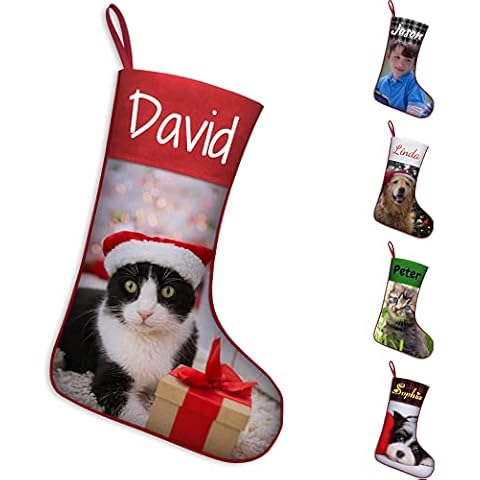 Xiuyours Personalised Christmas Stockings with Photo Stocking Personalised Xmas Stockings with Name Picture for Dog Cat Kids Pet (43cm) Custom Stocking Christmas Decoration Gift Cover