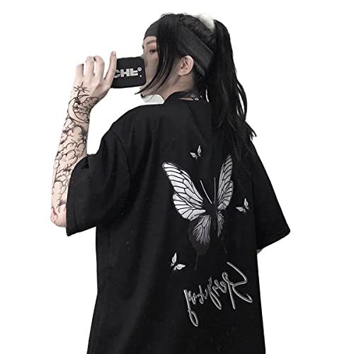 Gothic T Shirt Women Butterfly Print Short Sleeve T Shirt Women