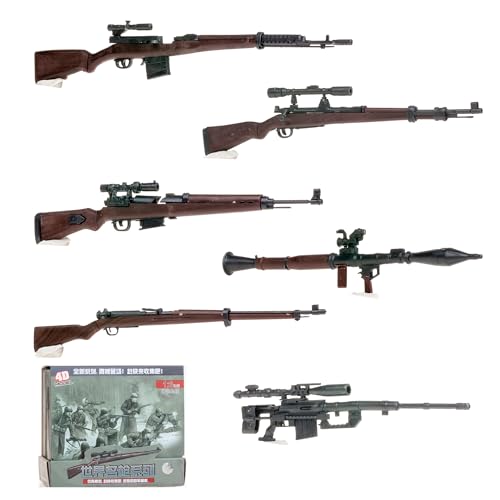 INGWETECH 6 Pcs Assembly Rifle Toy Model Action Figure Set Incl. Type 38, 98K Mauser, G43, SVT-40, M200, PRG Rocket Launcher, Plus 6 Small Pistols for DIY, Military Toy Collection