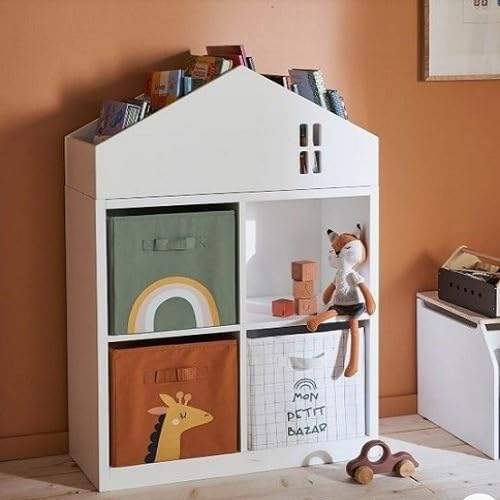 Casinha Infantil Organizadora de Nichos com Livreiro Nara 100% MDF