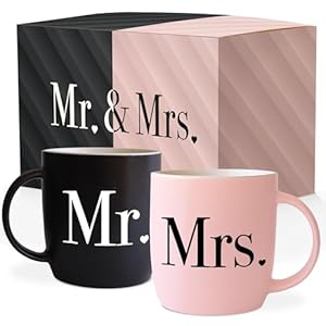 Triple Gifffted Mr and Mrs Coffee Mugs Couples Gifts Ideas for Wedding Anniversary Engagement Valentines Christmas His Hers Present Husband Wife Him Her Men Women Bride Groom Newlyweds Ceramic 13Oz