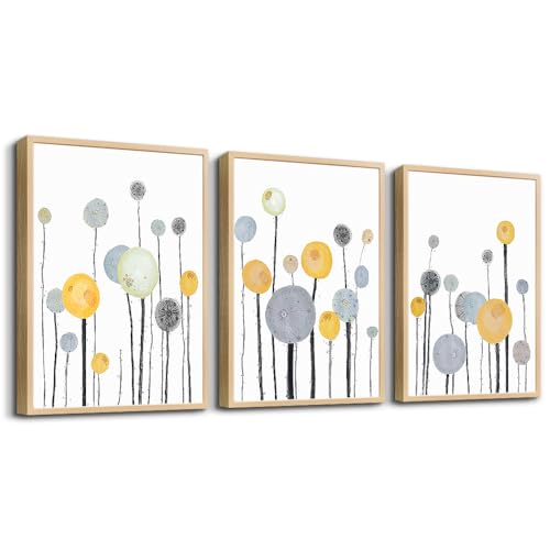 MHARTK66 3 Piece Natural Wood Framed Abstract Watercolor Painting Wall Art For Living Room Bedroom Wall Decor Hanging Office Artwork Flowers Canvas Prints Kitchen Wall Decoration Modern Home Decor