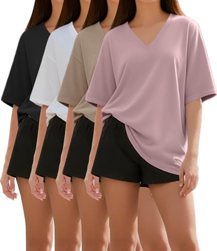 Kinglaman 4 Pack Oversized TShirts for Women, Short Sleeve Drop s...