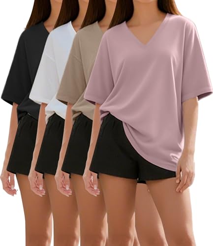 Kinglaman 4 Pack Oversized TShirts for Women, Short Sleeve Drop