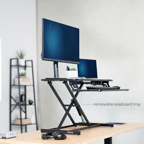 VIVO 32-inch Pneumatic Standing Desk Converter with Keyboard Tray — view 7