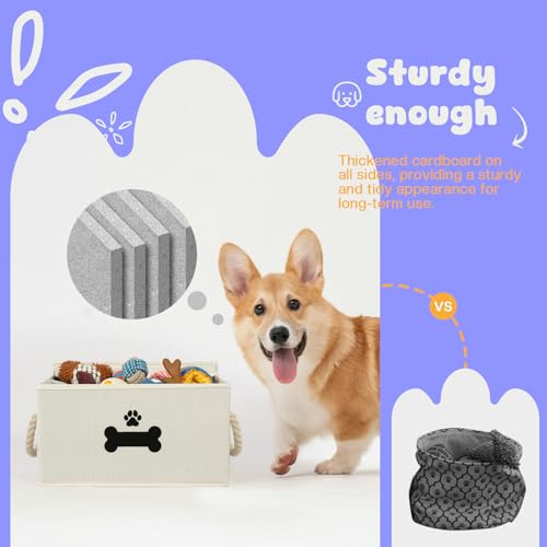 Dog Toy Basket with Lid, Dog Basket for Toys, Dog Toy Box with Cotton Rope Handles, Collapsible Storage Bins for Dog Toys, Dog Storage Organizer, Beige - Image 6