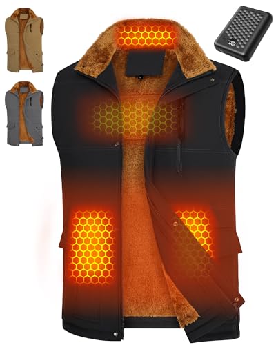 Wulcea Heated Graphene Fleece Vest for Men 12V 18400mAh Fast Charging Large Battery