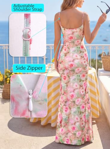 Image of VFSHOW Womens Sexy Spaghetti Strap Formal Prom Evening Gala Long Maxi Dress | Ruched Hight Slit, Sweetheart, Cocktail Wedding Guest Fitted Bodycon Gown