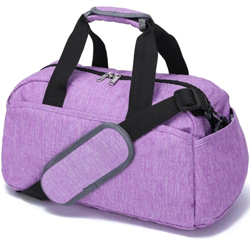14 inch Small Gym Bag for Women & Men, Mini Duffel Bag for Travel Sports Lightweight Carry On Bag, Light Purple