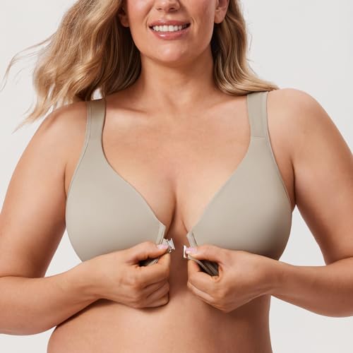 Image of DELIMIRA Women's Front Closure Posture Plunge Bras | Full Coverage, Plus Size, Underwire, No Padding Unlined, Back Support, Seamless, B-H Cups
