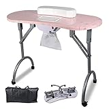 LEIBOU Profesional plegable portátil de belleza con ventilación de mesa de manicura para salón de uñas, spa con ventilador y bolsa (35 x 46 x 28 pulgadas) (rosa)