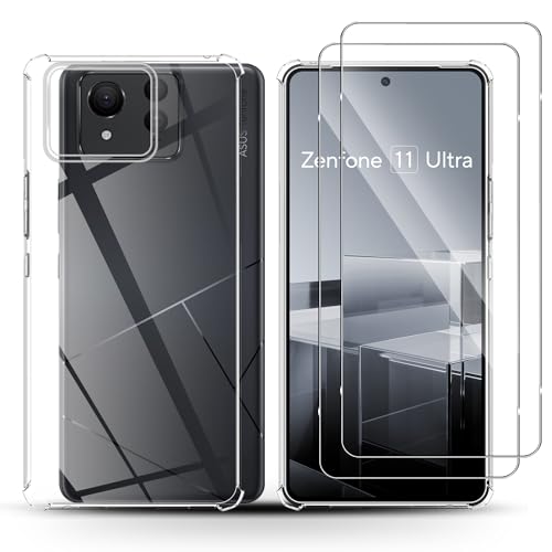 Holilo Hülle +2 Stück Panzerglas Schutzfolie für ASUS Zenfone 11 Ultra, TPU Handyhülle Anti-Kratzer Dünn Schutzhülle 9H Härte Glas Displayschutzfolie Rundumschutz