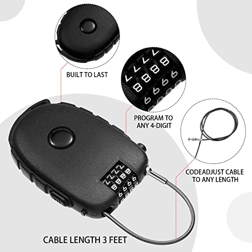 2 Pcs Combination Lock With 27.56 Inch Cable Adjustable Cable Locks Security Wire Combination Lock Adjustable Combo Steel Cable Locks Set Your Own Combination Padlock (4 Digit Style) #TOP2