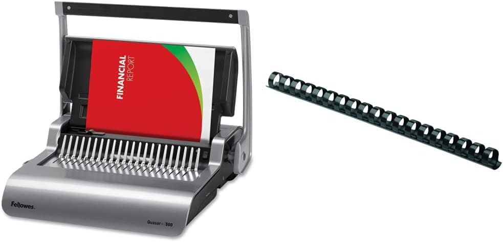 Fellowes Binding Machine Quasar+ Comb Binding (5227201), 5.1" x 18.1" x 15.4" & Plastic Binding Comb 3/8" Black, 100Pack