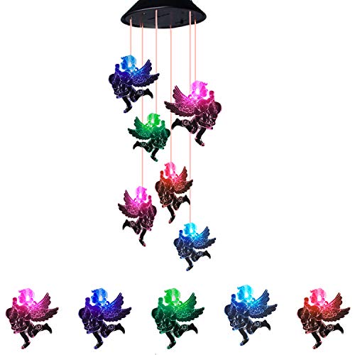 S SUNINESS LED Hummingbird Solar Wind Chimes Outdoor Changing Color Wind Mobile Spiral Spinner Portable Decorative Romantic Windbell Light for Patio Yard Garden Home Pathway (Angel)
