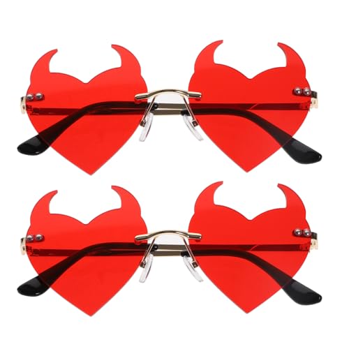ifundom 2PCS Devil Heart Sunglasses Rimless Rave Trendy Nove