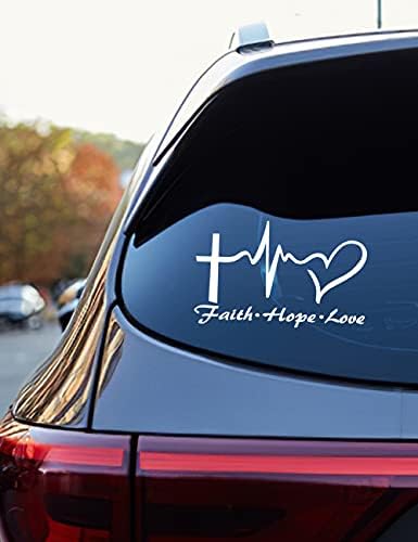 Hope Faith Love Heart Car Decal Stickers, Jesus Cross Vinyl Sticker for Car Windows, Tablets, Laptops, Water Bottles (White)