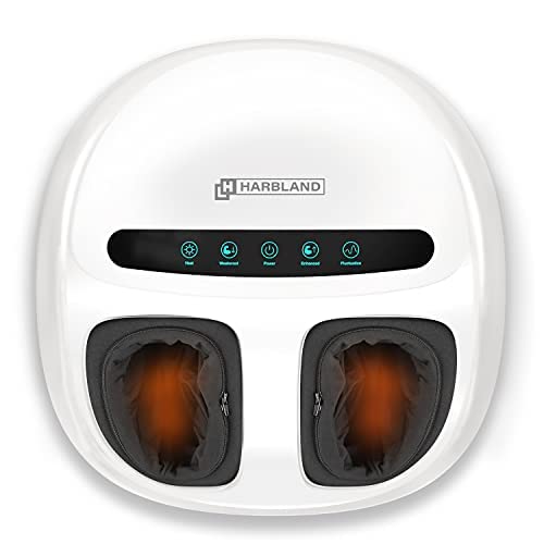 Foot Massager Machine, HARBLAND Electric Foot Massager with 5 Shiatsu Mode Kneading Rolling, Air Compression and Heat Function, Adjustable Intensity Relax to Plantar Fasciitis Relief, Fit to Size 12