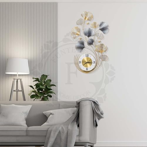 Image of FUNTEREST Metal Silent Watch Wall Hanging Floral Handmade Wall Clock Multicolor Ticking Sound for Bedroom & Office (35X19)