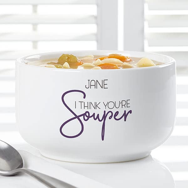 Personalization Universe I Think You're Souper Personalized Soup Bowl - Microwave Safe,Custom Name and Color Options - Gift for Kids, Adults, and Valentine's Day, 14 oz. Stoneware Custom Bowl