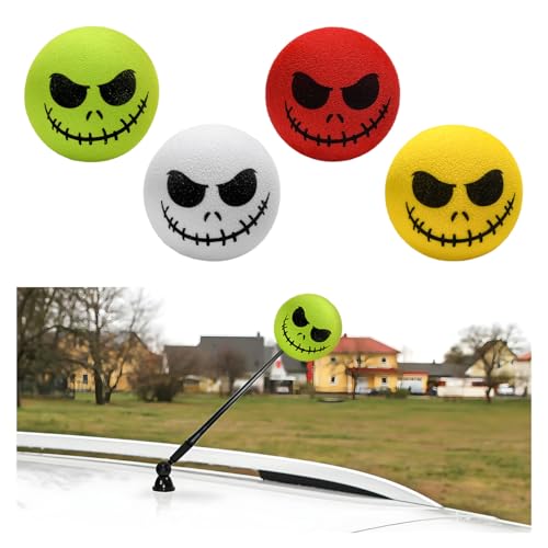 DXNQ 4 PCS Car Antenna Toppers, Halloween Skull Smile Auto Antenna Decoration Ball, EVA Skull Smile Doll Anti-Collision Antenna Topper for Cars Trucks SUVs, Car Accessories
