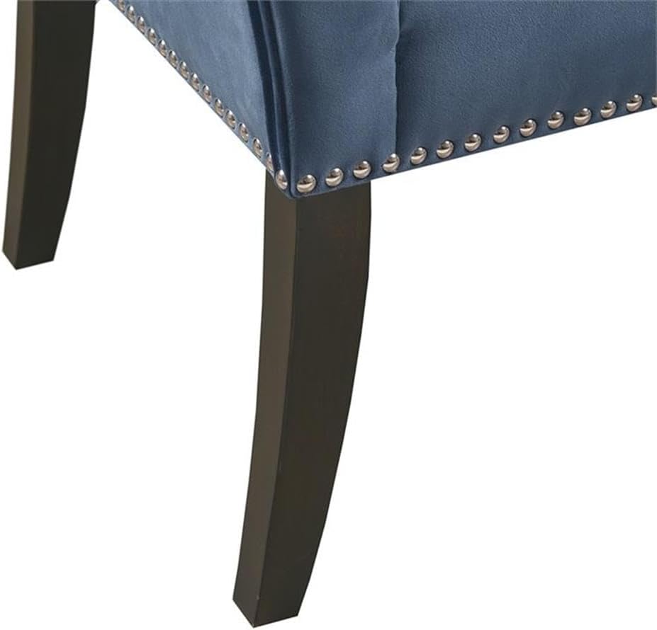 Pemberly Row Solid Wood Accent Bench, 49.5" W x 19.25" D x 23" H, Blue Upholstered Fabric with Bronze Nailhead Trim, Foam Cushion, Transitional Style Bedroom or Living Room Seating