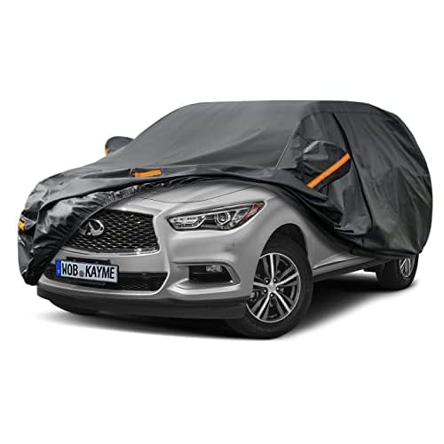Kayme SUV Car Cover Custom Fit for Volkswagen VW Tiguan Allspace, BMW X1, Kia Sportage Windproof Upgraded & 100% Waterproof. All-Weather Full Exterior Cover Rain Sun Protector with Towel.