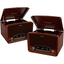 Electrohome Kingston 7-in-1 Vintage Vinyl Record Player Stereo System with 3-Speed Turntable, Bluetooth, AM/FM Radio, CD, Aux in, RCA/Headphone Out, Vinyl/CD to MP3 Recording & USB Playback - 2 Pack